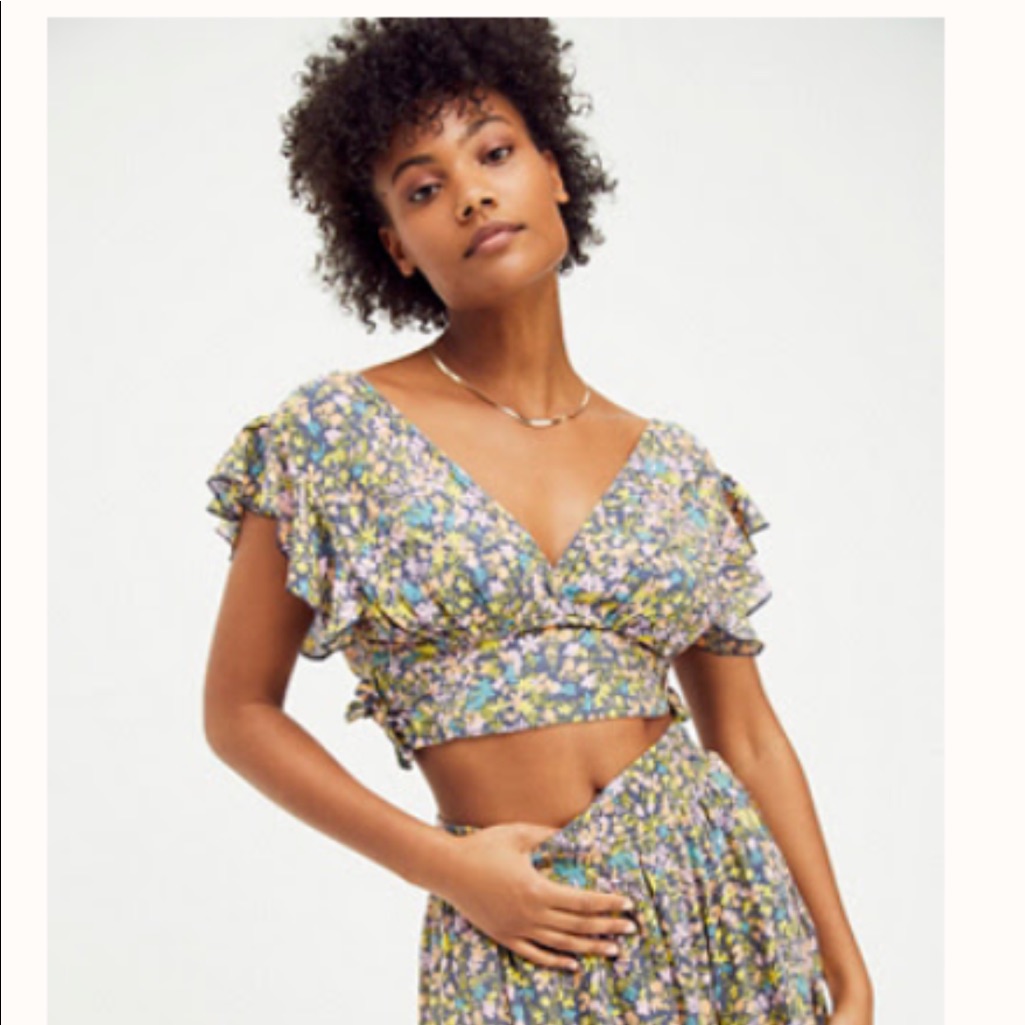 Free People Floral Two-Piece Set In Navy Blue
